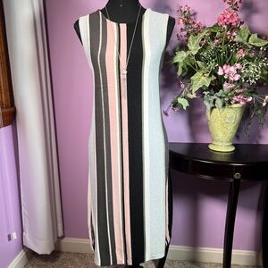 BAR III Pink/Silver/Black Knit Striped Sleeveless Tunic Sweater Dress Sz M